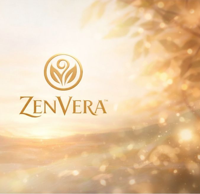 ZenVera logo in warm golden light